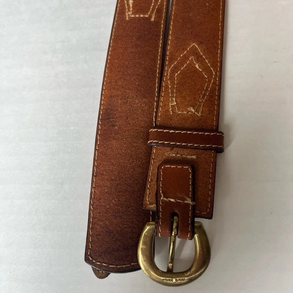 Classic Men’s Brown Leather Solid Brass Buckle Ranger Belt Style